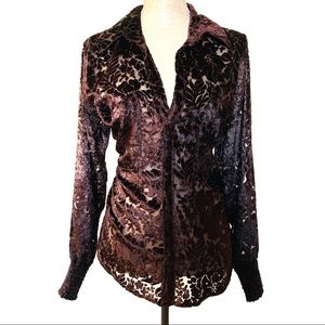 Women’s Brown Sheer Floral Velvet Burnout …